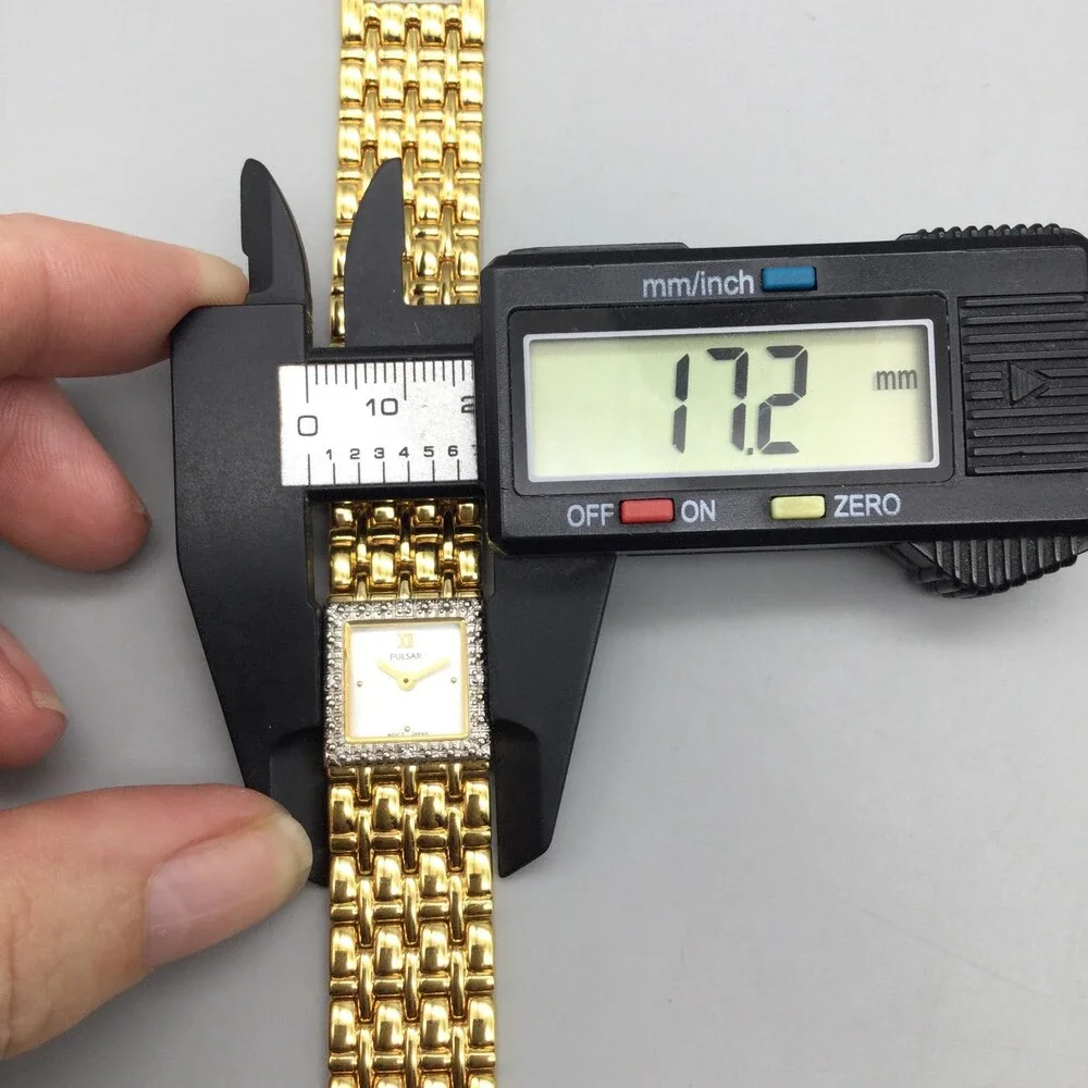 Pulsar Women Watch 17mm White Dial Gold Tone Diamond V810-X056 New Battery 6.75